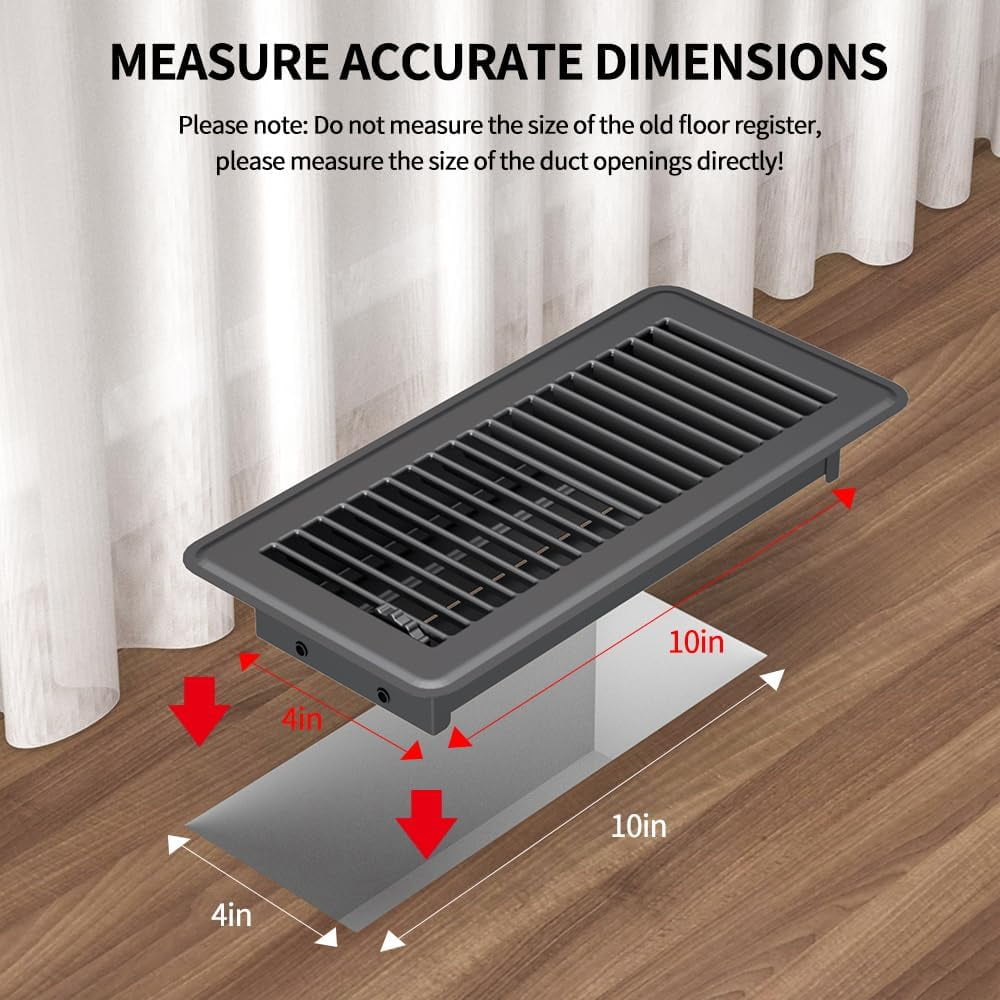 Black Premium Steel Adjustable 4" x 10" Floor Register Vent Cover 6-Pack for Home
