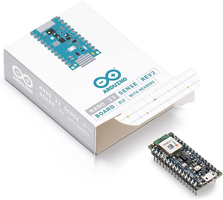 Arduino ABX00070 Nano 33 BLE Sense Rev2 w/ Headers, AI Microcontroller, Bluetooth, Wearables, Gesture & Voice Recognition