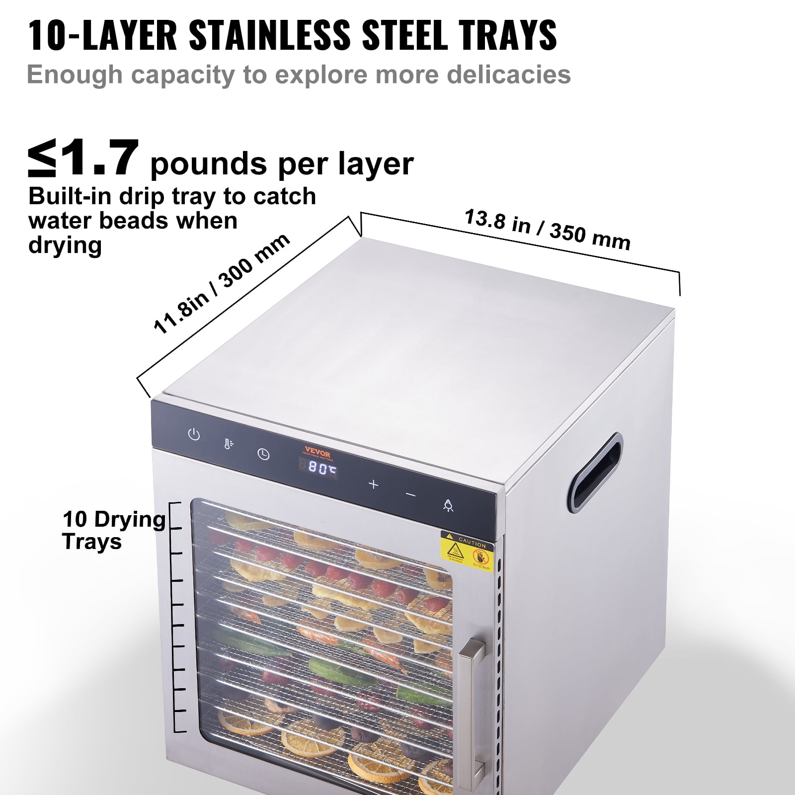 BENTISM 6 Trays Food Dehydrator Machine Stainless Steel 700W Jerky Fruit  Drying