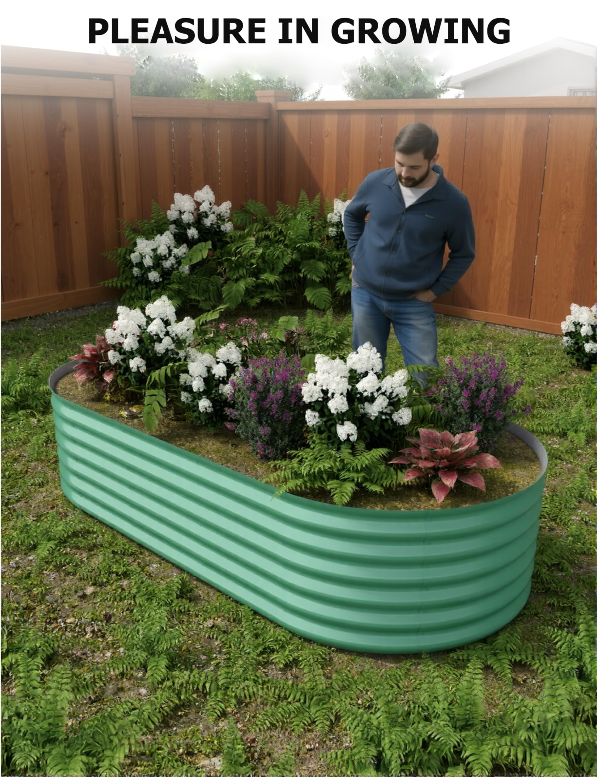 Towallmark Raised Garden Bed,Large Metal Garden Beds Galvanized Steel Planter Box for Vegetables Flowers Herbs,Oval,120*60*60cm,1 Pack,Green