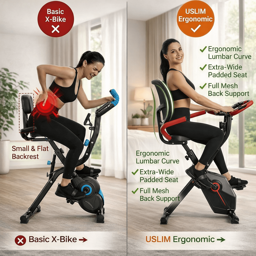 USLIM 5-in-1 Foldable Exercise Bike for Home Cardio Workouts with Backrest, 16-Level Magnetic Resistance, Resistance Bands, 300 lb Capacity
