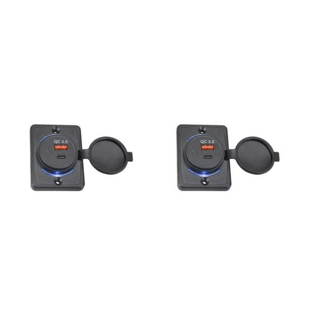 Toma de corriente para automóvil Methold Universal Antiflaming 18W PD Carga rápida USB 3.0 Luz azul 2piezas
