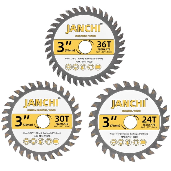 Disco de Sierra Janchi 3" 24T 30T 36T para Carpintería, Corte de 0.06"