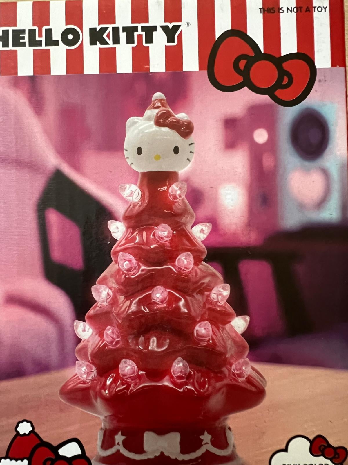 Hello Kitty Mini Ceramic Christmas Tree with red Lights – 6" Tall Holiday Decoration, Ages 6+