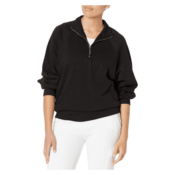 Lucky Brand Women's Sueded Fleece Half Zip, Black, S