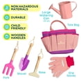 thumbnail image 3 of Kinderific Juego de herramientas de jardinería para niños STEM Incluye bolsa de mano, pala, regadera, rastrillo, tenedor, paleta y guantes (rosa), 3 of 7