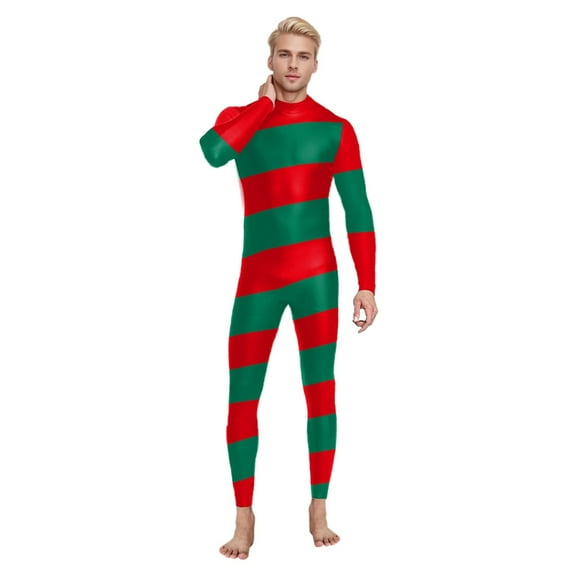FYEGRE Elegant Christmas Performance Bodysuit Stage With Classic Candy Stripes Design For Holiday Shows And Events Red XL