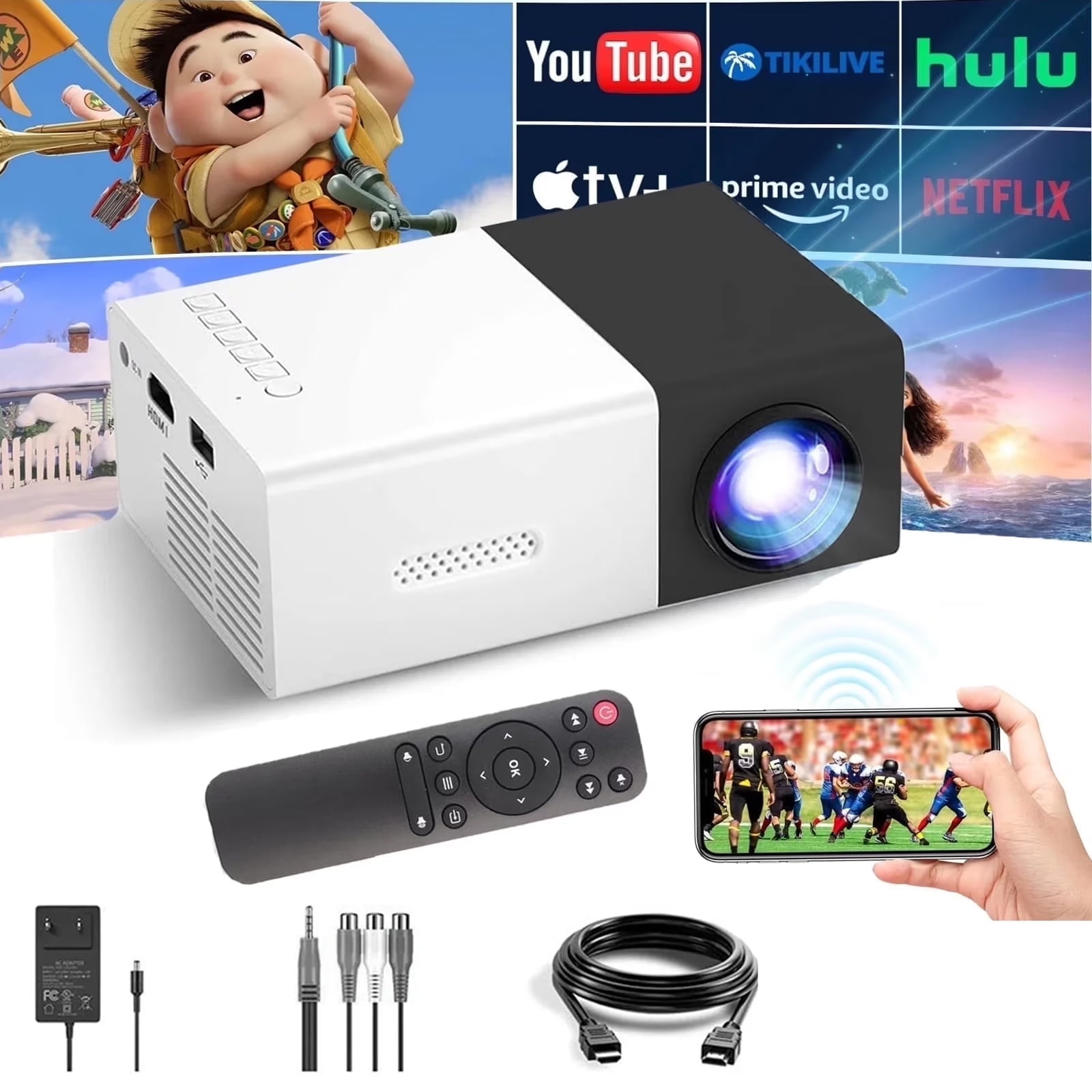 Crosstour WiFi Mini Projector P770, HD 720P, 200'' Screen for