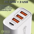 thumbnail image 3 of Cargador Turbo Universal Pared 4 Usb Tipo C Carga Rápida Negro Comerliv 20W, 3 of 7