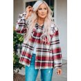 thumbnail image 1 of I AM A FASHION JUNKY Fiery Red Geometric Plaid Print Pocketed Shacket (Red, M, 100%Polyester), 1 of 8
