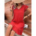 thumbnail image 5 of Summer Dresses for Women V Neck Cap Sleeve Ruffle Hem Smock Short Dress Red XS, 5 of 7