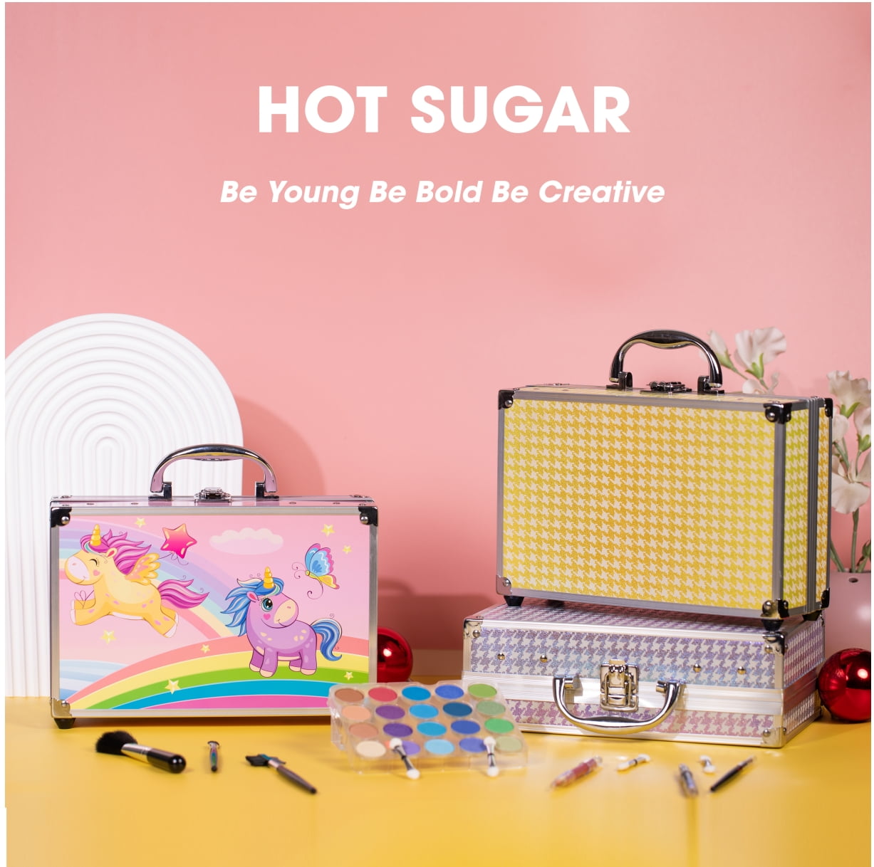 Hot Sugar Makeup Kit for Girls 10-12, Girls Makeup Set Ages 8-12, 14-16 With Aluminum Makeup Case (PINK UNICORN)