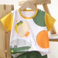 thumbnail image 4 of Floleo Kids Boys Girls Summer Cartoon Print Short Sleeve T Shirt and Shorts Set Cotton Casual 2 Piece Outfit for Daily Play School, 4 of 5