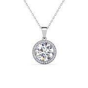 Cate & Chloe Mariah 18k White Gold Plated Halo Pendant Necklace with Simulated Diamonds for Women