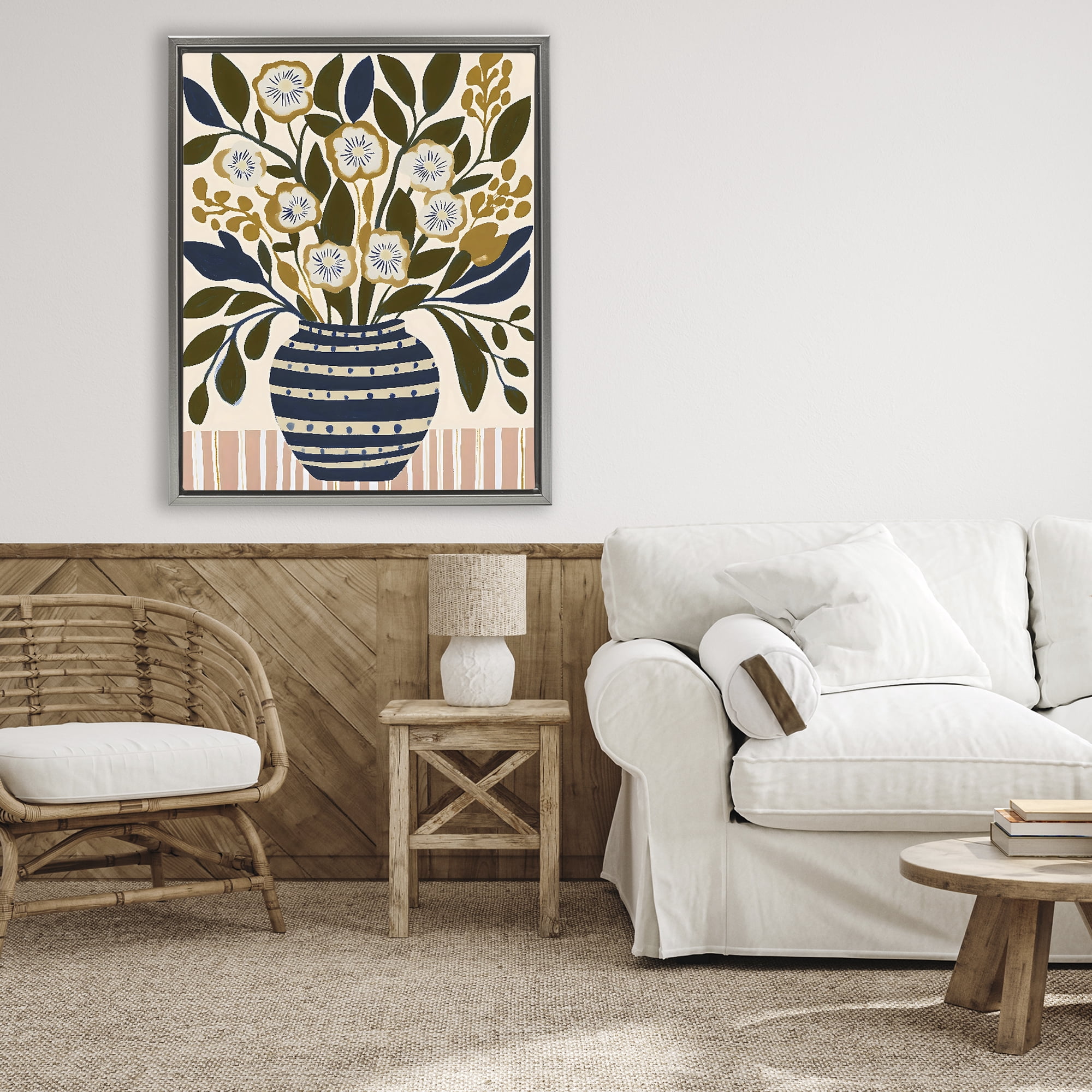 Stupell Industries Wild Bloom Boho Arrangement Gray Framed Floater Canvas Wall Art, design by Creative Studio