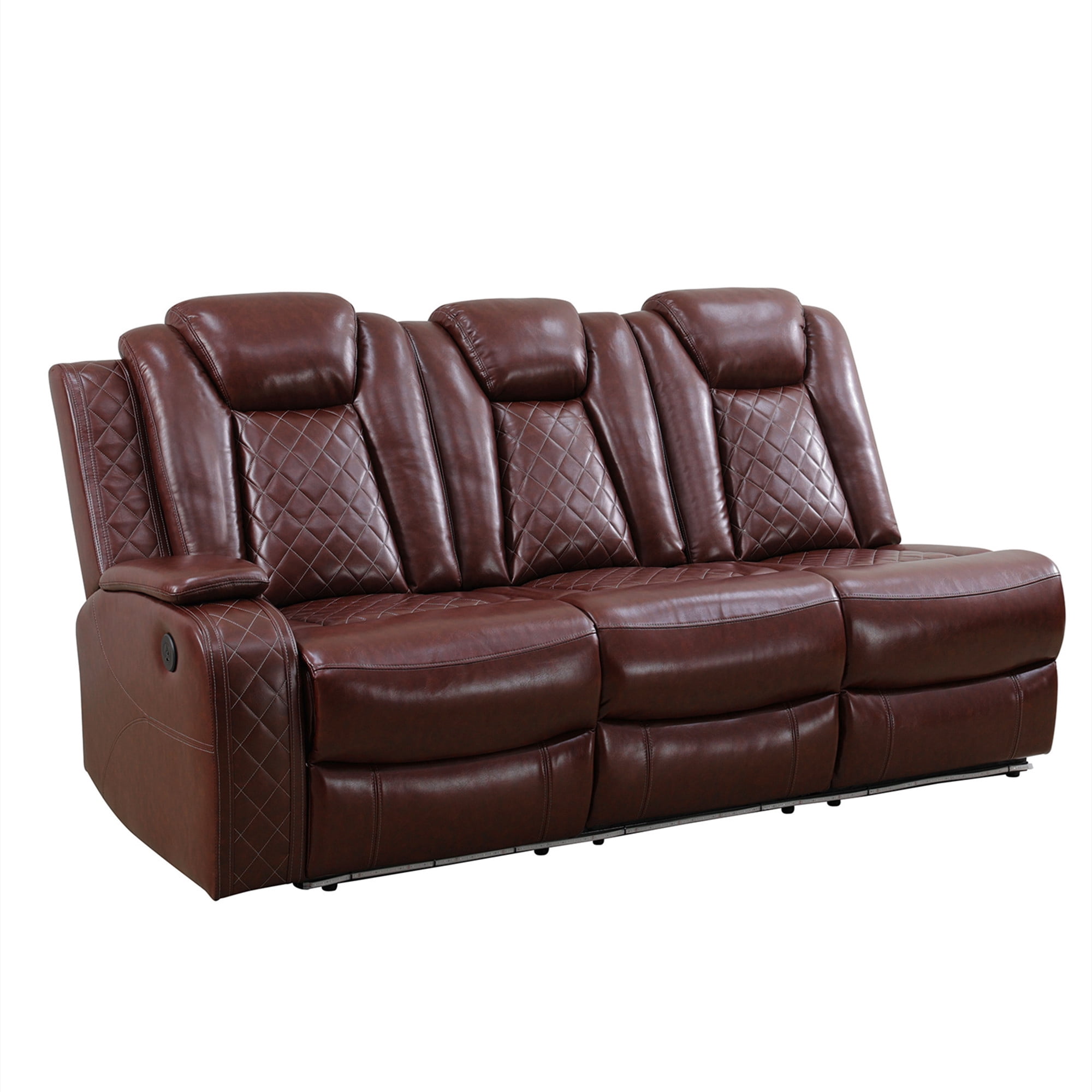 Aukfa 3-Piece Power Recliner Sofa Set 6 Seat Sectional Couch with LED Light, Cup Holders&Storage Console, Burgundy