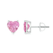 1.6 Carats Pink Sapphire Solitaire Heart Stud Earrings For Women in 14K White Gold (6mm Pink Sapphire)
