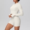thumbnail image 4 of YueHuiYing Women's Two-Piece Sports Set: Compression Quick-Dry Long-Sleeve Zipper Jacket and Shorts - Energetic Yoga Activewear, 4 of 5