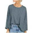 thumbnail image 1 of Besolor Womens Oversized T-Shirts Crewneck Long Sleeve Basic Blouse Casual Loose Solid Color Layering Tees Fall Outfits, 1 of 5