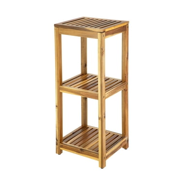 HomeZone 3 - Tier Acacia Storage Shelves, Natural Wood, Holds up to 15 lb per Shelf
