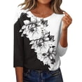 thumbnail image 1 of Otoño 3/4 Manga Tops para las Mujeres 2025 de Moda Impreso Botón Casual Cuello Redondo Suelto Camiseta, 1 of 7