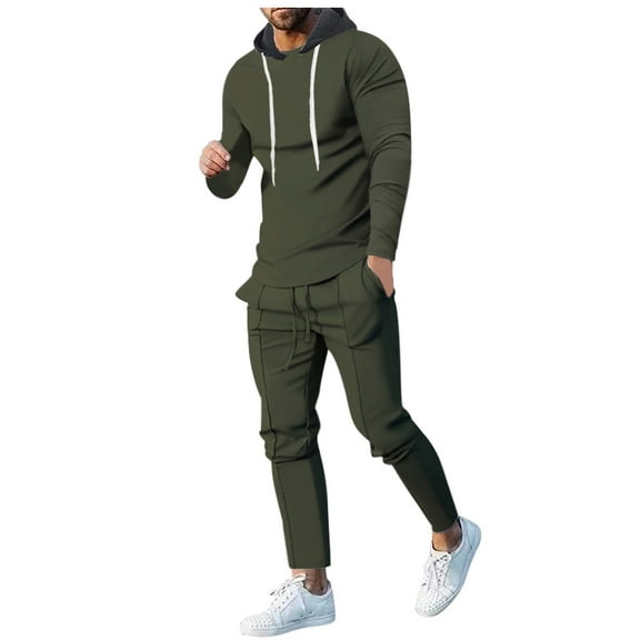 JIKNTTR Men's 2 Piece Sweatsuits Outfits Men Solid Color Thin Two Piece Sportswear Suit Casual Long Sleeve Hoodie Sweatshirt And Sweatpants Set Casual Loose Pant Sets