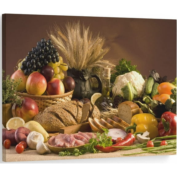 Food Vegetable And Fruit Kitchen Canvas Wall Art Framed Prints Artwork Fruit Pictures Wall Decor Food Poster For Home Living Room Kitchen Dining Room Restaurant Decoration - 12x18 Inch