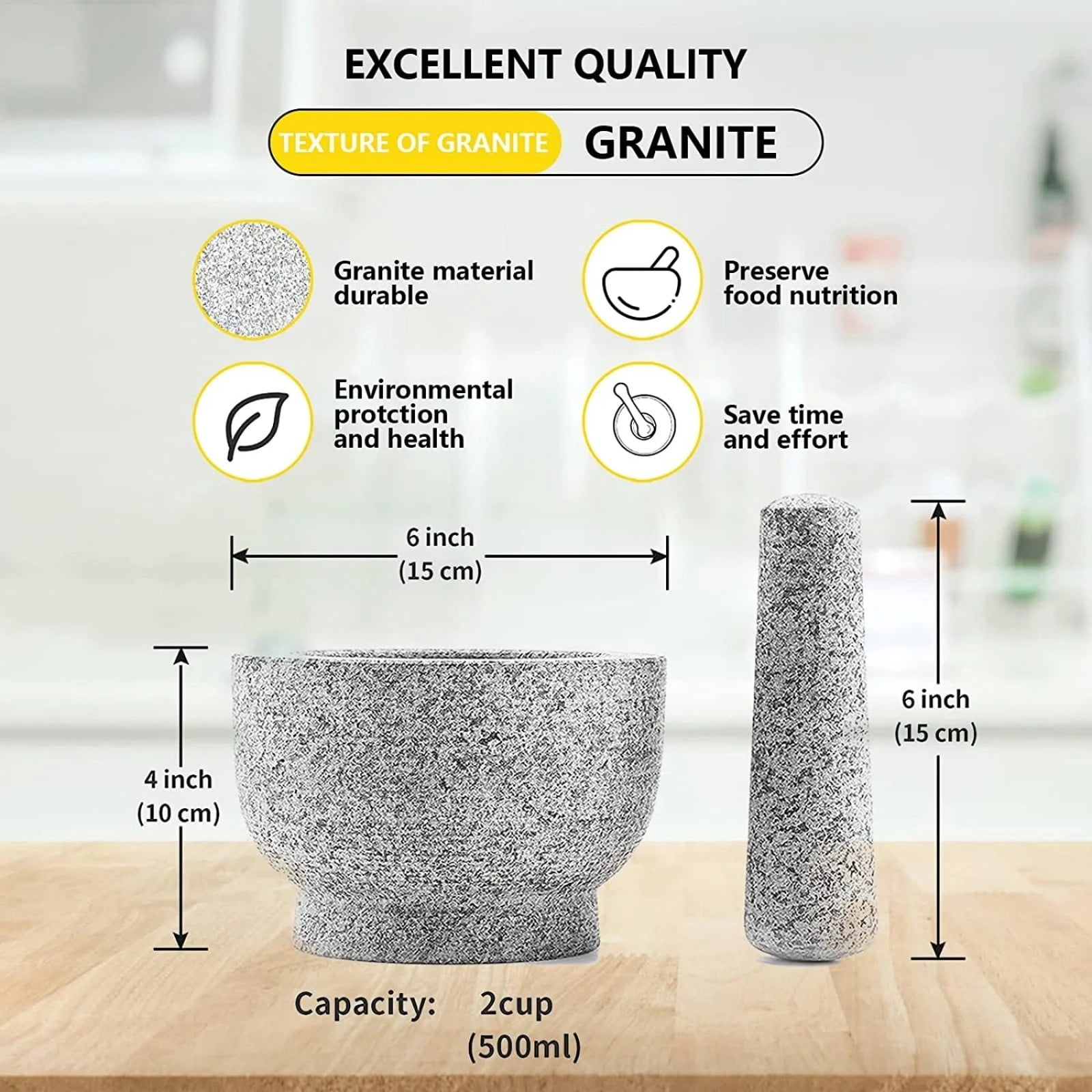 1 stone bowl, 1 stone rod, 1 lid Garlic Press Food Press For Asian Cuisine White