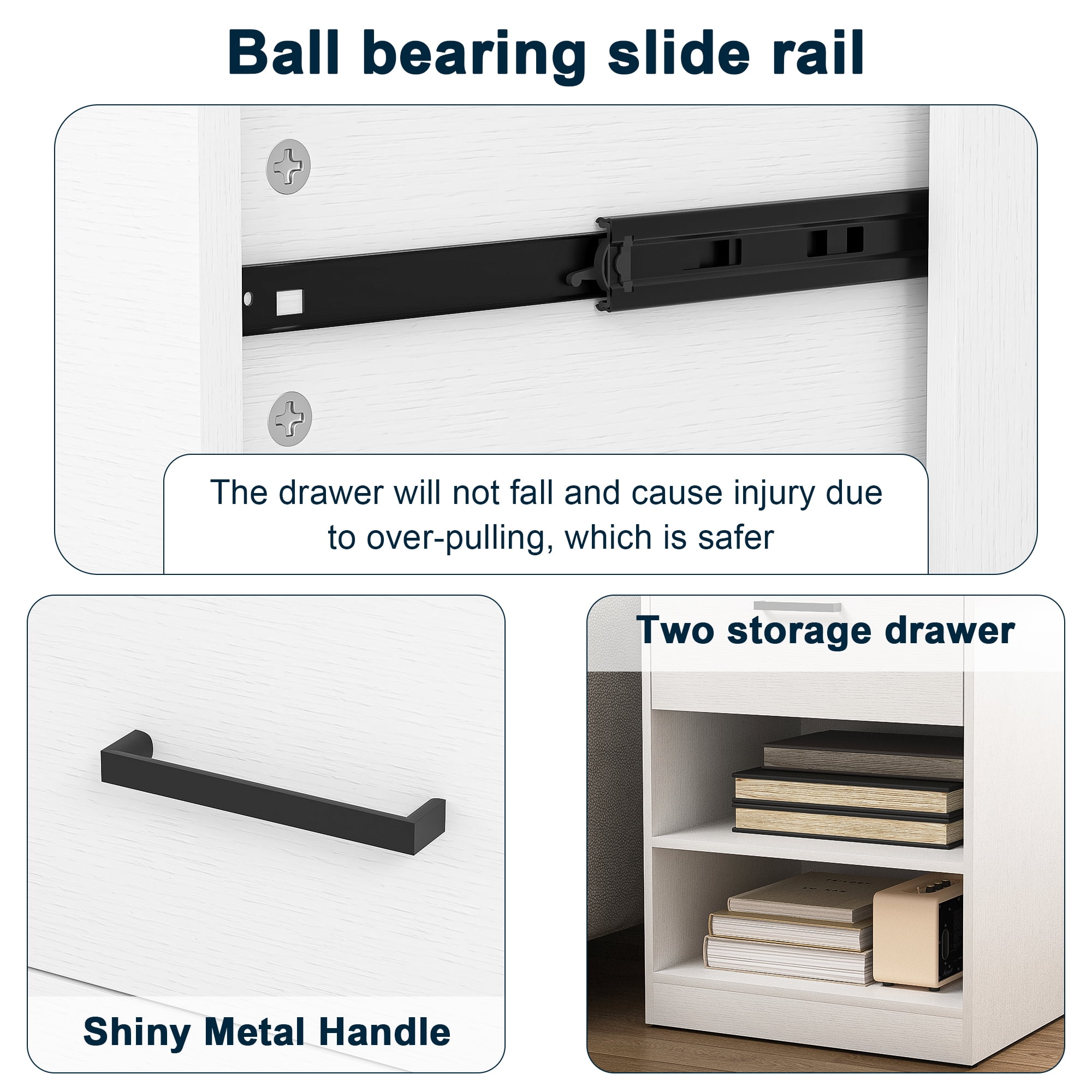 Demi Bonn 18.9" Side Table with Fast Charging Station USB C Cable Fast Charging, Wood End Table Nightstand with Drawer and Shelf for Living Room, White