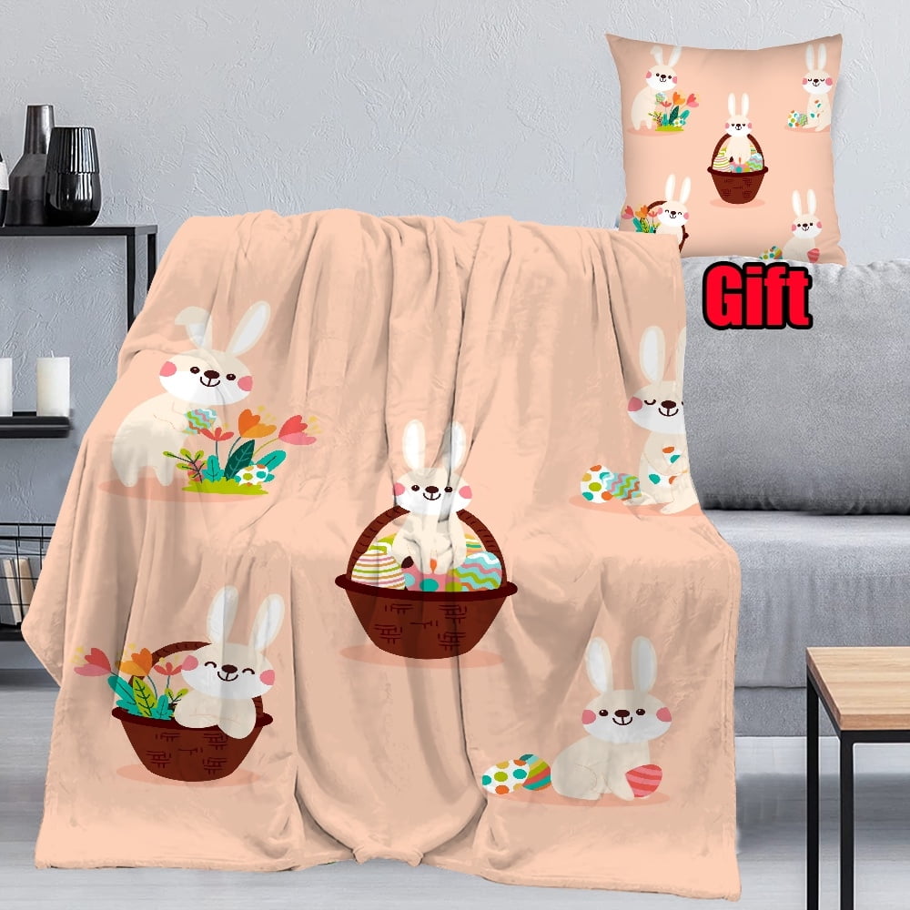 Dicasser Easter Eggs Velvet Fleece Blankets With Pillowcase Spring