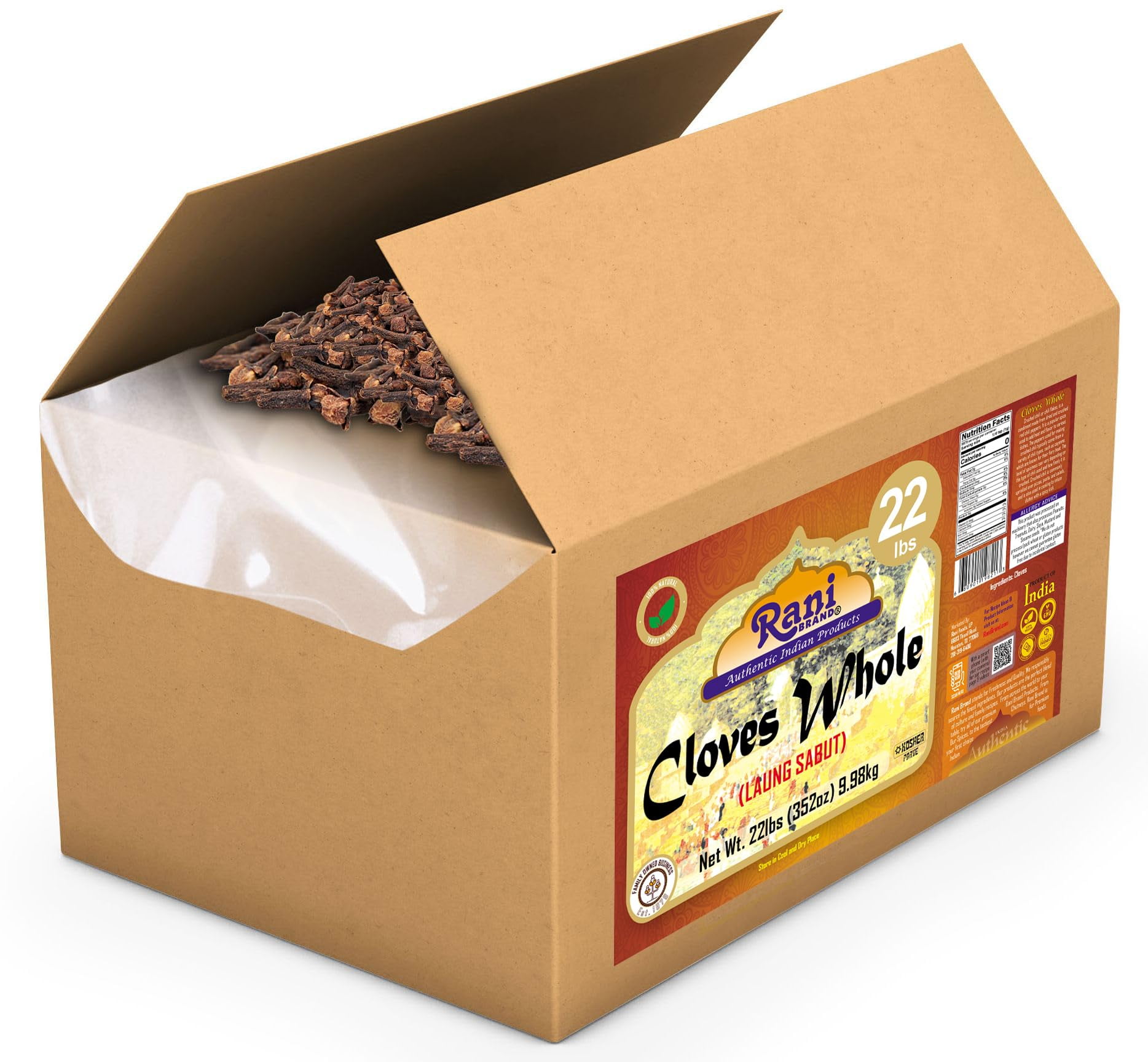 Rani Cloves Whole (Laung) 352oz (22lbs) 9.98kg, Bulk Box, Great for Food, Tea, Pomander Balls and Potpourri, Hand Selected, Spice ~ All Natural | NON-GMO | Vegan | Gluten Friendly | Indian Origin