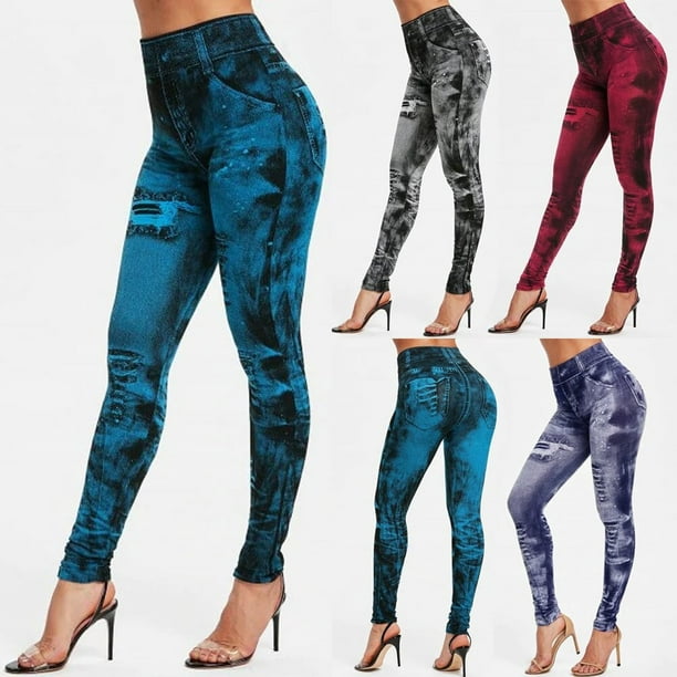 Sexy astic Imitation Jeans Leggings High Waist Pants Fitness Slim Legg  Mujer 2021 Sport Push Up Leggings For Women Hot 