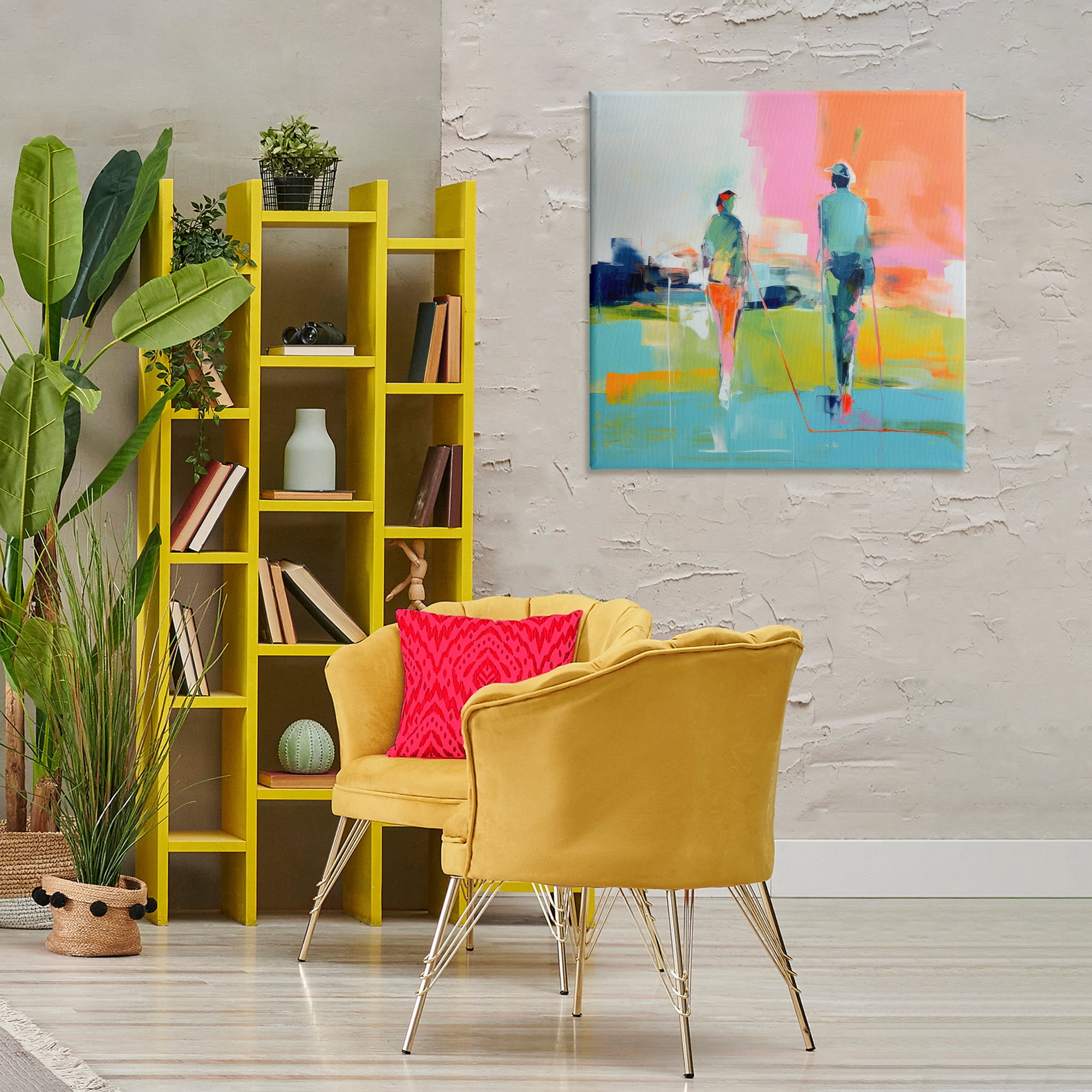 Stupell Industries Modern Golfers Scene Abstract Painting Wrapped Canvas Art Print Wall Art, 30 x 30