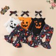 thumbnail image 5 of HCNTES Baby Girl Clothes Baby Girl Halloween Outfit Infant Newborn Girls Long Sleeve Pumpkin Print Romper Bodysuits Bowknot Pants Headband Clothes Set 0-18 Months, 5 of 5