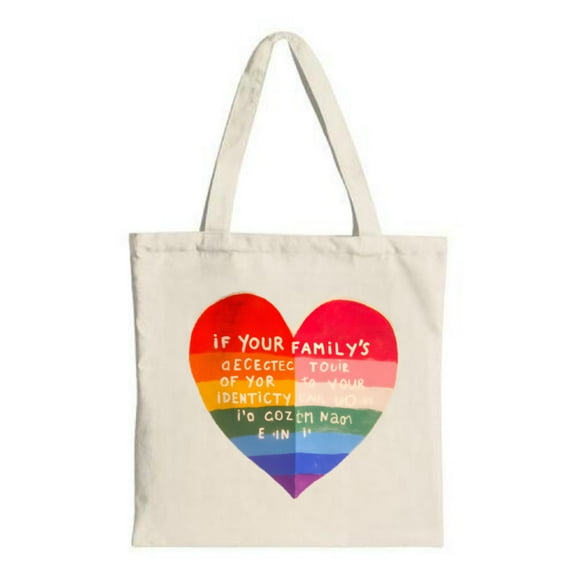 Colorful Heart Stripe Tote Bag - Unique Canvas Design with Inspirational Text Perfect for Shopping Travel and Parties