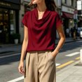 thumbnail image 6 of IUYRTFE Women's Draped Cowl Neck Short Sleeve Satin Blouse – Elegant Solid Color Summer Top for Office and Casual Daily Wear, 6 of 7