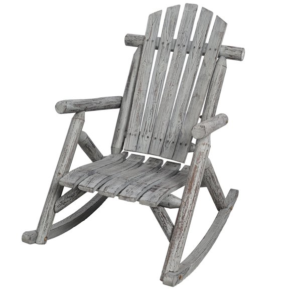 Ergonomic Wooden Porch Rocker Chair, Fir Log Design, Heavy-Duty Build, Comfortable Patio Rocking Chair For Outdoor Relaxation and Leisure Time in Garden, Yard, or Balcony Spaces