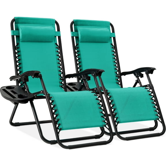 Best Choice Products Set of 2 Zero Gravity Lounge Chair Recliners for Patio, Pool w/ Cup Holder Tray - Mint