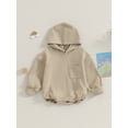 thumbnail image 2 of FOCUSNORM Barboteuse à Capuche pour Bébé Manches Longues Poche Poitrine Couleur Unie Justaucorps Combinaison de Jeu pour Nouveau-Né, 2 of 9