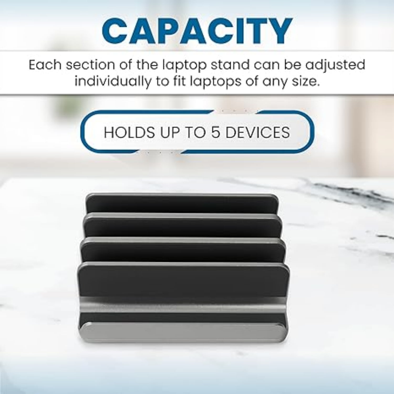 Multiple Laptop Holder Vertical – Laptop Vertical Stand Holds 5 Devices, Fits All Laptops Tablets and Mobiles (up to 17.3”). Closed Upright Vertical Laptop Stand for Desk