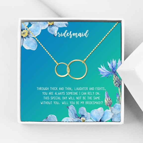 Anavia Bridesmaid Proposal Necklace, Will You Be My Bridesmaid, Bridal Party Gift Card Jewelry Necklace-[Gold Infinity Double Ring, Bright Blue Gift Card]