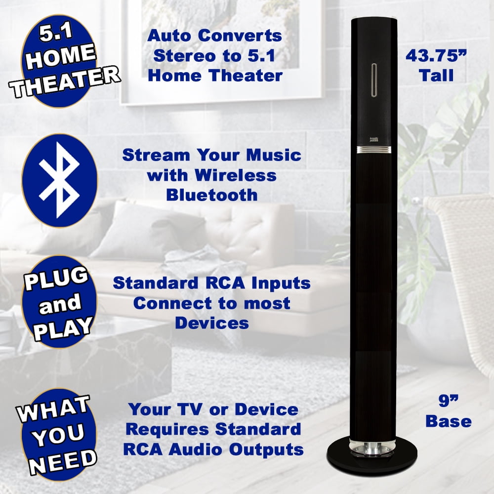 Acoustic Audio AAT1002 Bluetooth Tower 5.1 Home Theater Speaker System with 8" Powered Subwoofer
