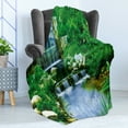 thumbnail image 4 of Nature Soft Flannel Fleece Throw Blanket, Waterfall Flowing down the Rocks Foliage Cascade in Forest Valley Image, Cozy Plush for Indoor and Outdoor Use, 70" x 90", Fern Green Pale Blue, by Ambesonne, 4 of 5