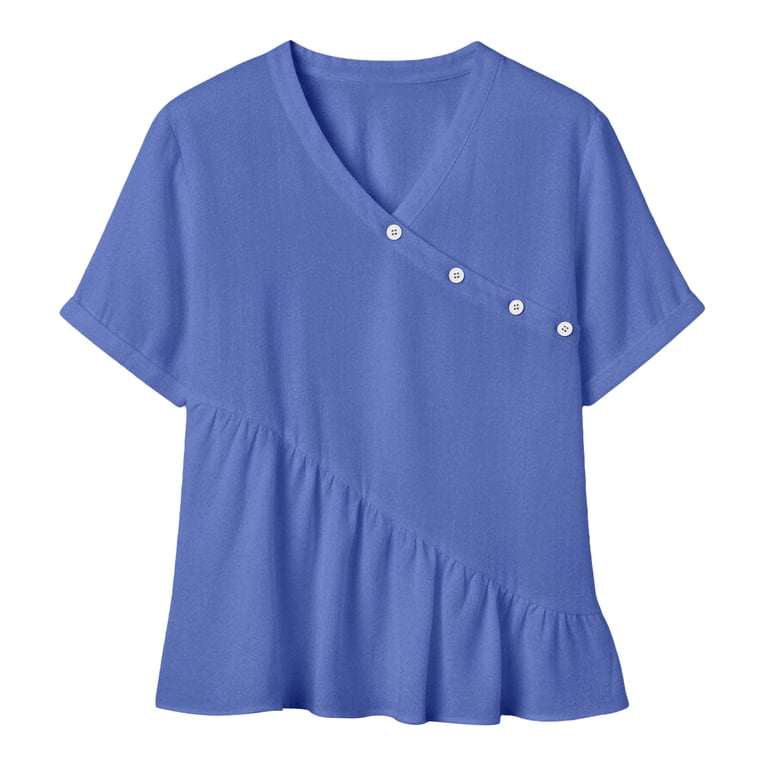 Lcziwo Cotton Gauze Tops for Women Short Sleeve Wrap V Neck