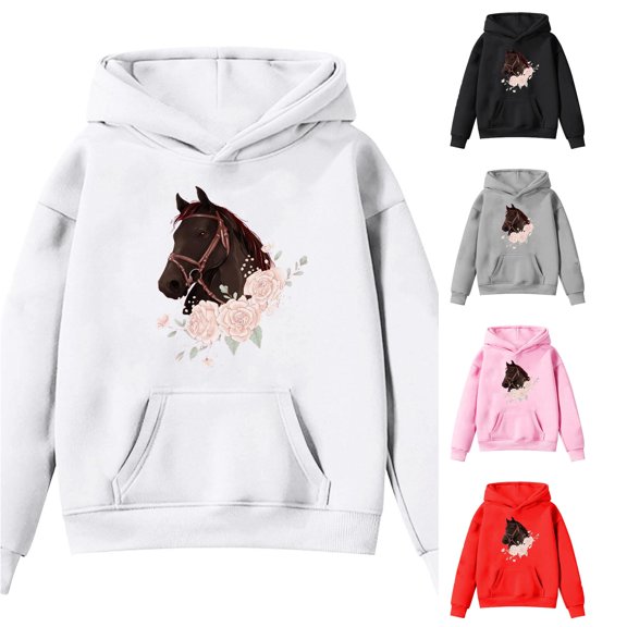 LINGLANG Horse Sweatshirt Girls Funny Graphic Sweater Casual Horse Crewneck Holiday Long Sleeve Hoodie Pullover Top