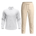 thumbnail image 5 of RUTAYY Men's Outfits Long Sleeve Solid Color Shirts and Pants with Button Pockets Casual Breathable Lightweight Resort Yoga Classic Beach Clothing Sets, 5 of 6