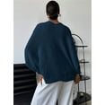 thumbnail image 4 of Women'S Twist Front Cropped Crochet Sweater Asymmetrical V Neck Oversized Bat Wing Pullover Knit Tops Blue M, 4 of 8