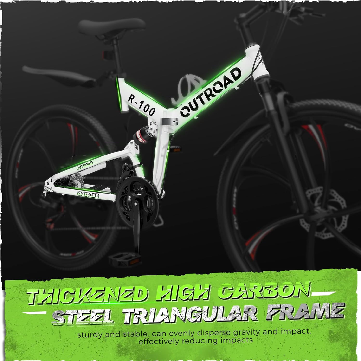 SUNCROWN 26 Inch Folding Mountain Bike, 21 Speed Full Suspension High-Carbon Steel MTB Foldable Bicycle, Dual Disc Brake Non-Slip Folding Bikes for Adults/Men/Women