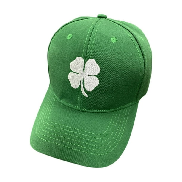Gorra de béisbol de poliéster verde - Trébol de cuatro hojas bordado, unisex, para actividades al aire libre/regalo