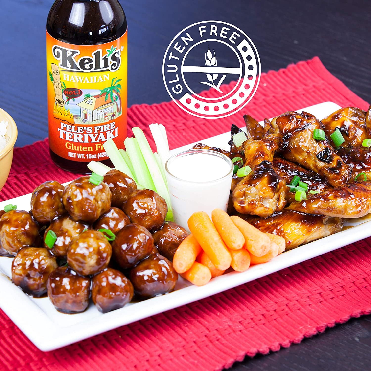 Keli’s Pele s Fire Sriracha Teriyaki, Hot and Spicy Teriyaki Marinade with a hint of Sriracha and Pineapple. Flavorful Teriyaki Wing Sauce - Made With Gluten Free Soy Sauce- 15 oz (Pack of 2)